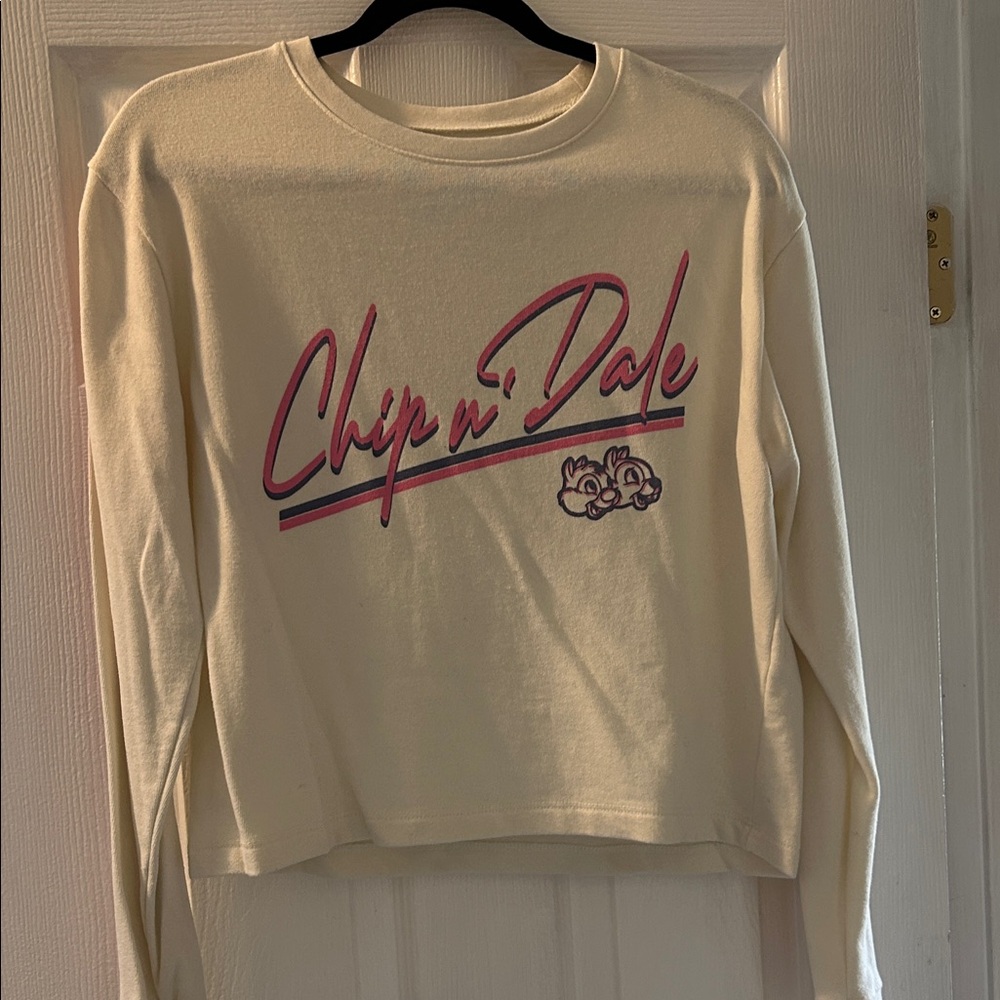 Chip n' Dale Graphic Crewneck Sweatshirt - Cream with Pink/Blue Print